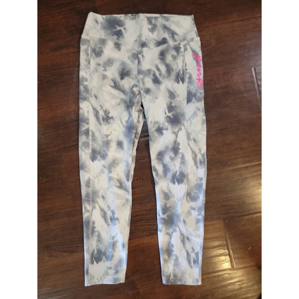 PINK Victoria's Secret Ultimate Gray White Tie Dye Leggings‎ Sz L Cloud EUC